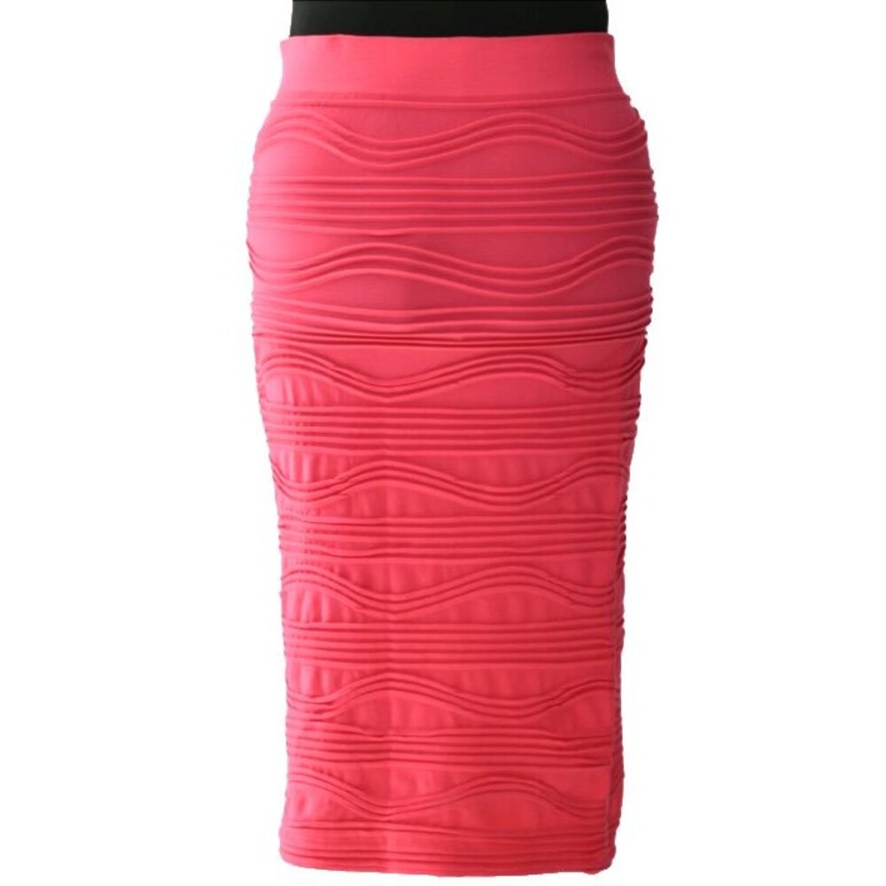 Prime Cut Layered Pencil Ribbed Elastic Waistline Women's Skirt One Size Coral